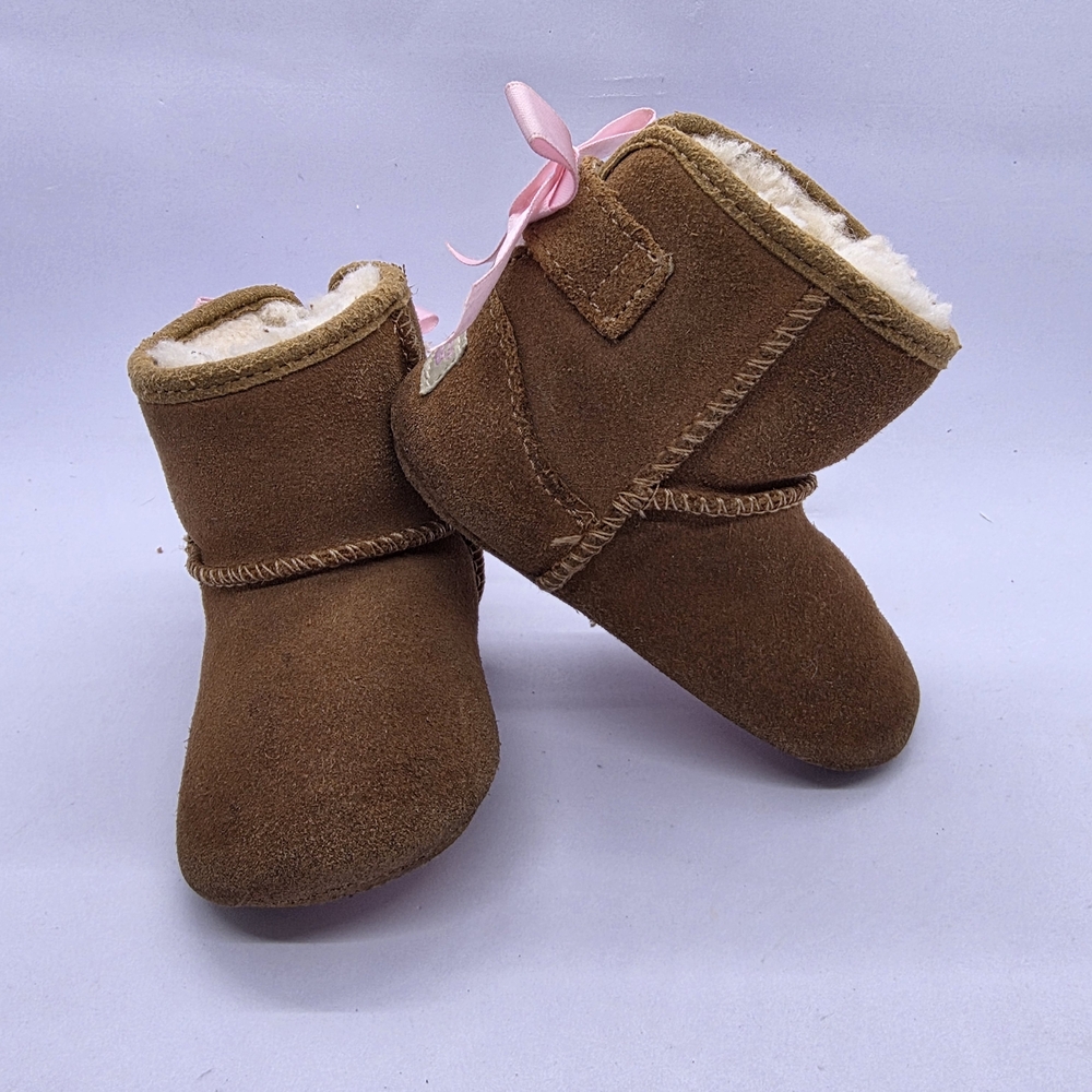 Baby Girls Girl Ugg Tan Brown Chestnut JESSE Pink Bow II Boots Shoes Size 2/3